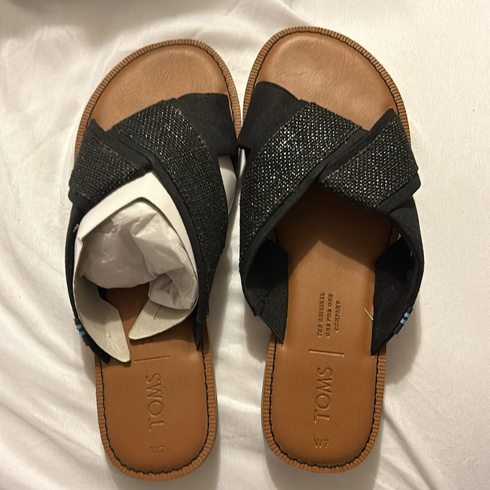 TOMS slide woven shoes black foil